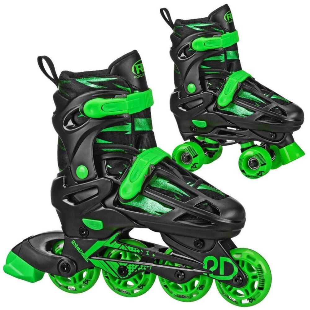 Green Wire Kids' Adjustable Inline-Quad Combo Skates - Black/Green S (12-2)